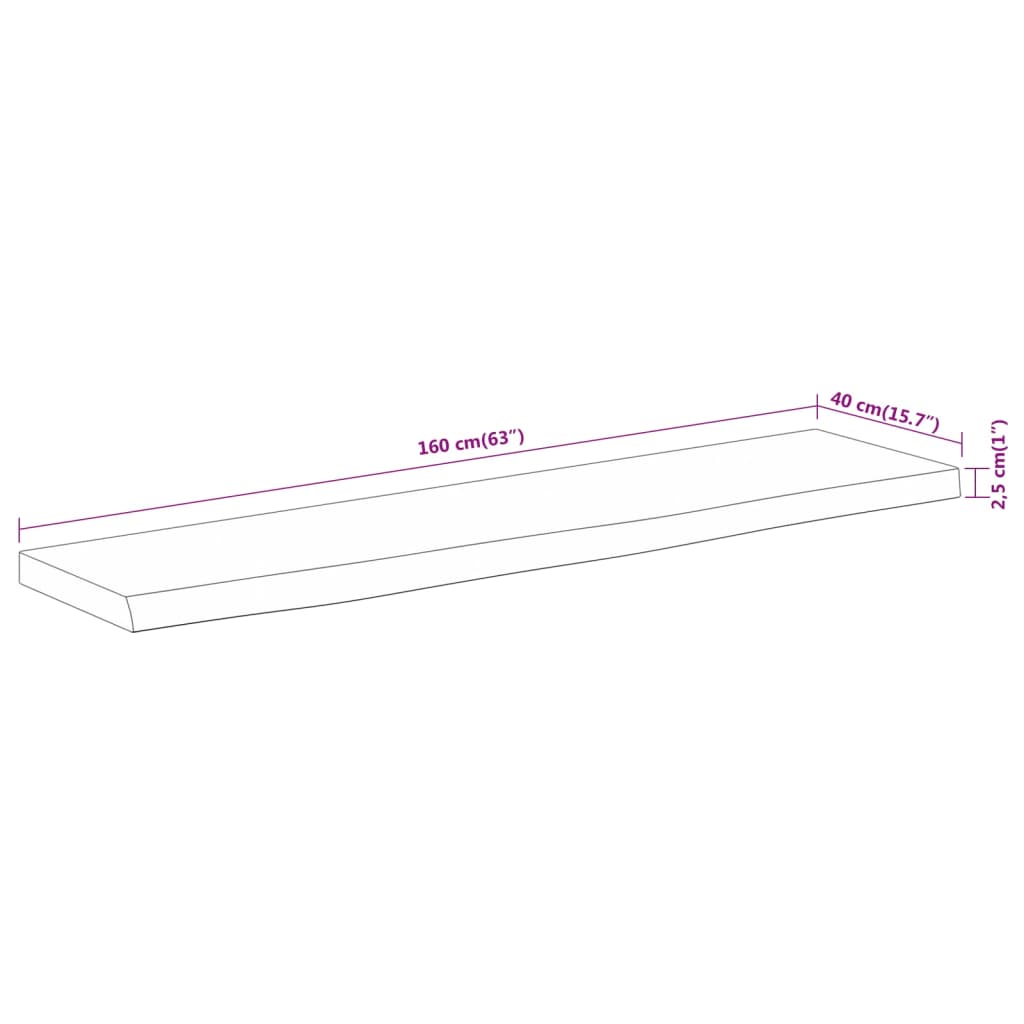 Table Top 160x40x2.5 cm Rectangular Solid Wood Acacia Live Edge