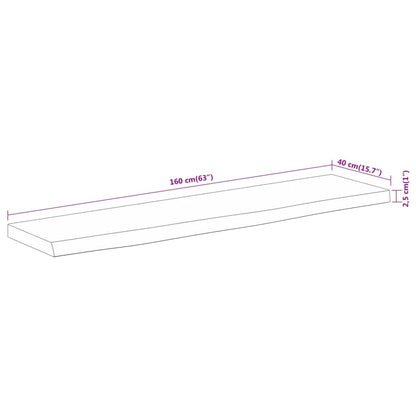 Table Top 160x40x2.5 cm Rectangular Solid Wood Acacia Live Edge