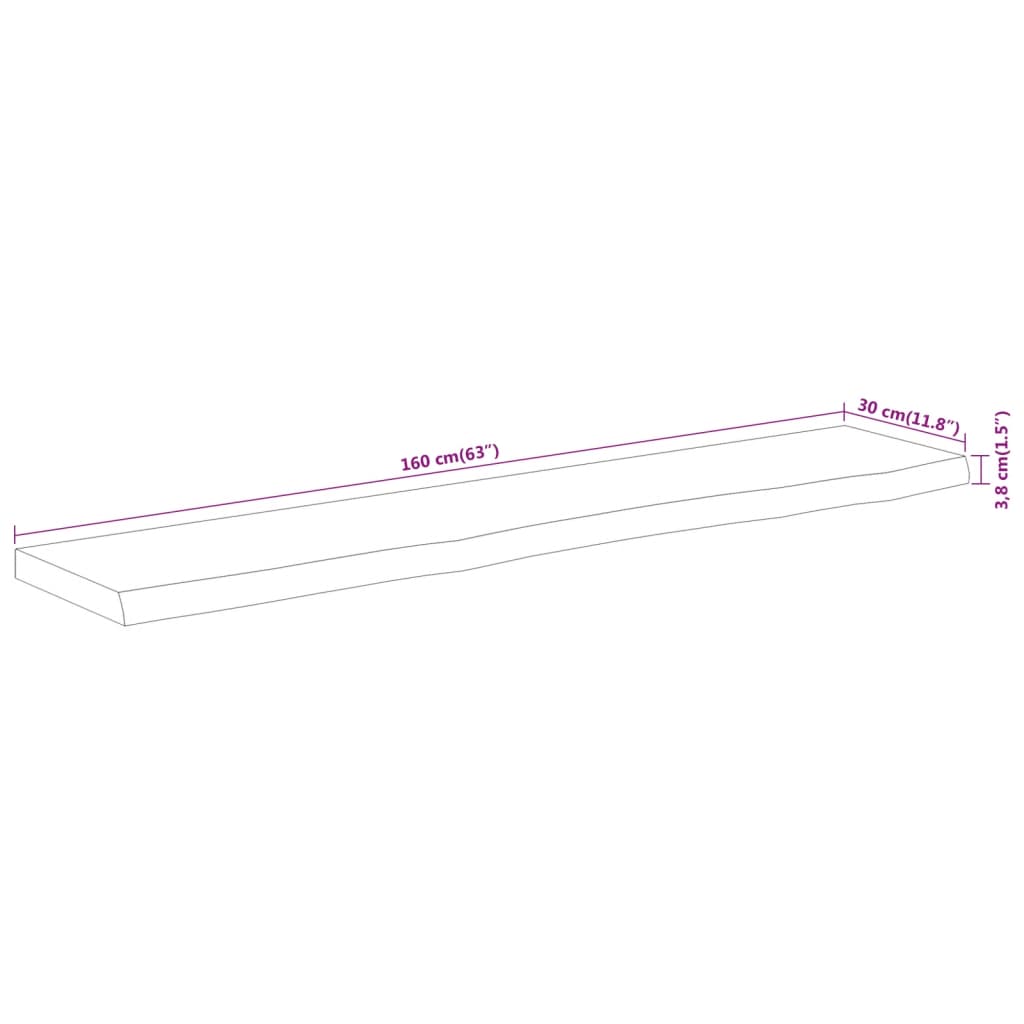 Table Top 160x30x3.8 cm Rectangular Solid Wood Acacia Live Edge