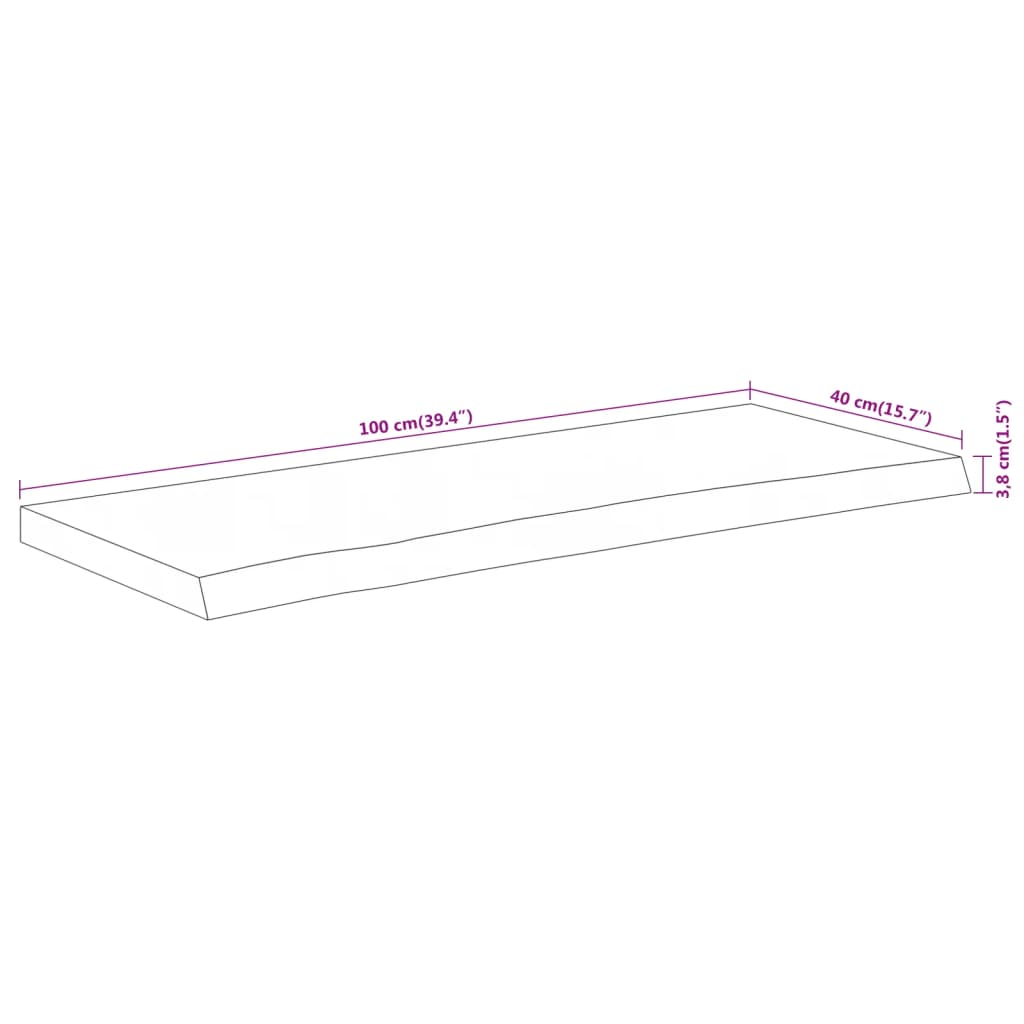 Table Top 100x40x3.8 cm Rectangular Solid Wood Acacia Live Edge