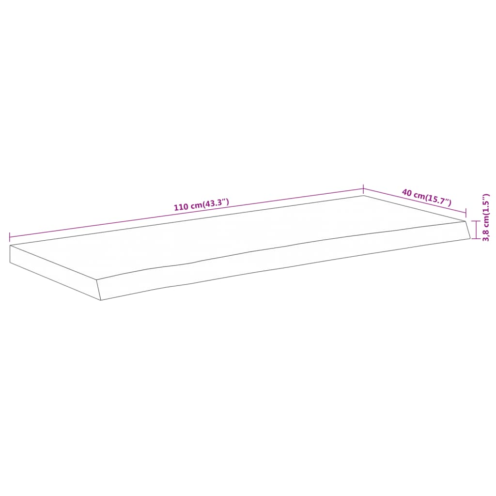 Table Top 110x40x3.8 cm Rectangular Solid Wood Acacia Live Edge