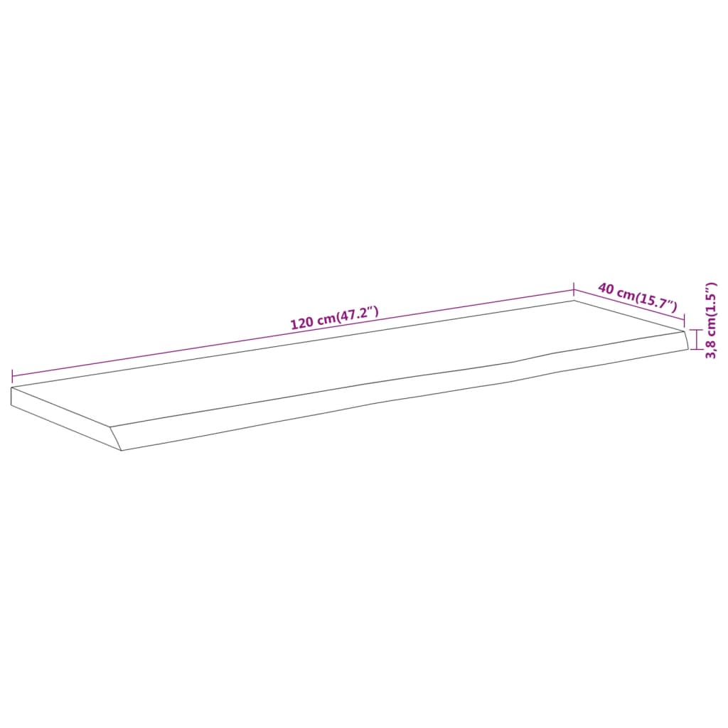 Table Top 120x40x3.8 cm Rectangular Solid Wood Acacia Live Edge