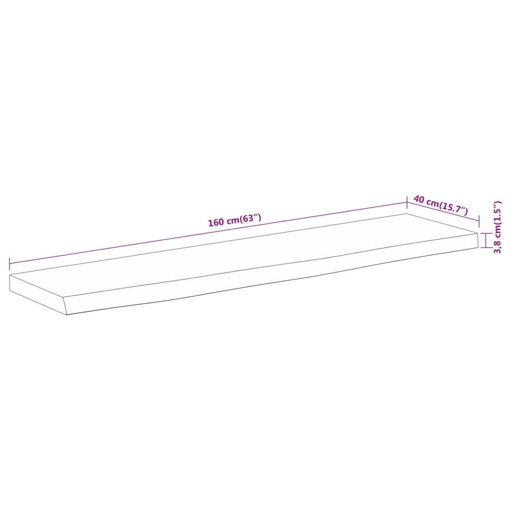 Table Top 160x40x3.8 cm Rectangular Solid Wood Acacia Live Edge