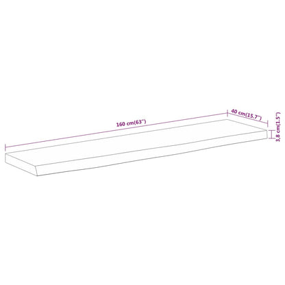 Table Top 160x40x3.8 cm Rectangular Solid Wood Acacia Live Edge