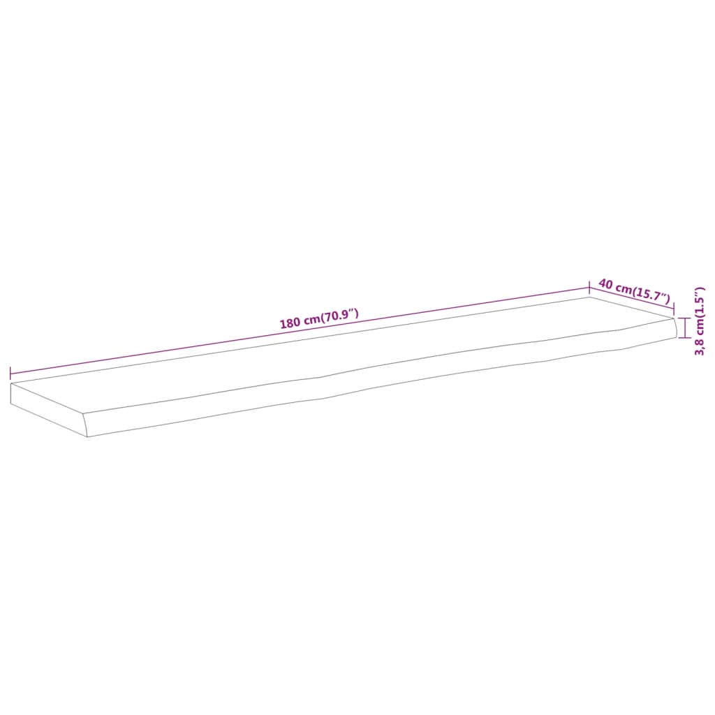 Table Top 180x40x3.8 cm Rectangular Solid Wood Acacia Live Edge