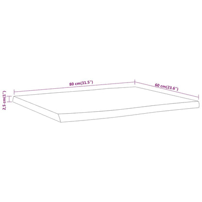 Table Top 80x60x2.5 cm Rectangular Solid Wood Acacia Live Edge