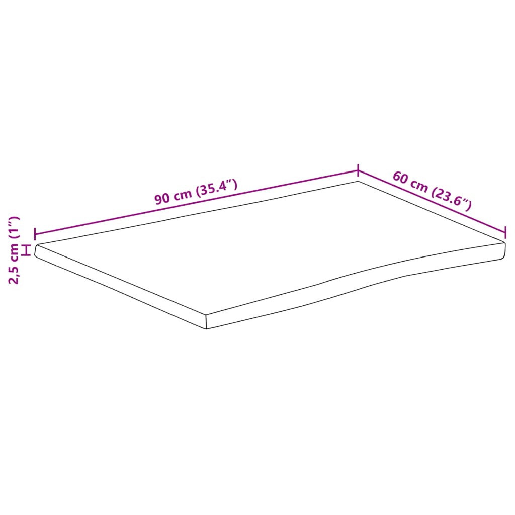 Table Top 90x60x2.5 cm Rectangular Solid Wood Acacia Live Edge