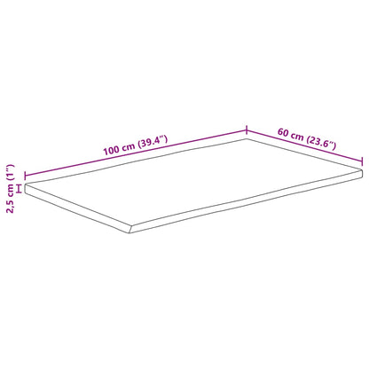Table Top 100x60x2.5 cm Rectangular Solid Wood Acacia Live Edge