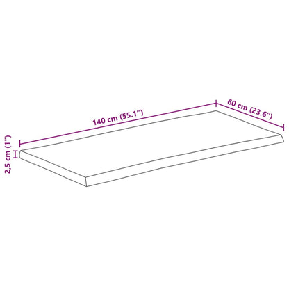 Table Top 140x60x2.5 cm Rectangular Solid Wood Acacia Live Edge