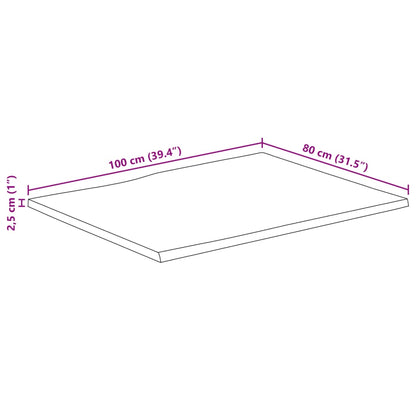 Table Top 100x80x2.5 cm Rectangular Solid Wood Acacia Live Edge