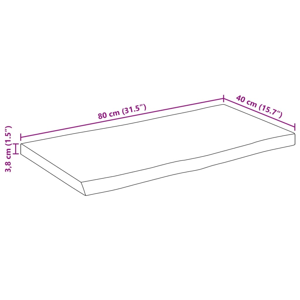 Table Top 80x40x3.8 cm Rectangular Solid Wood Acacia Live Edge