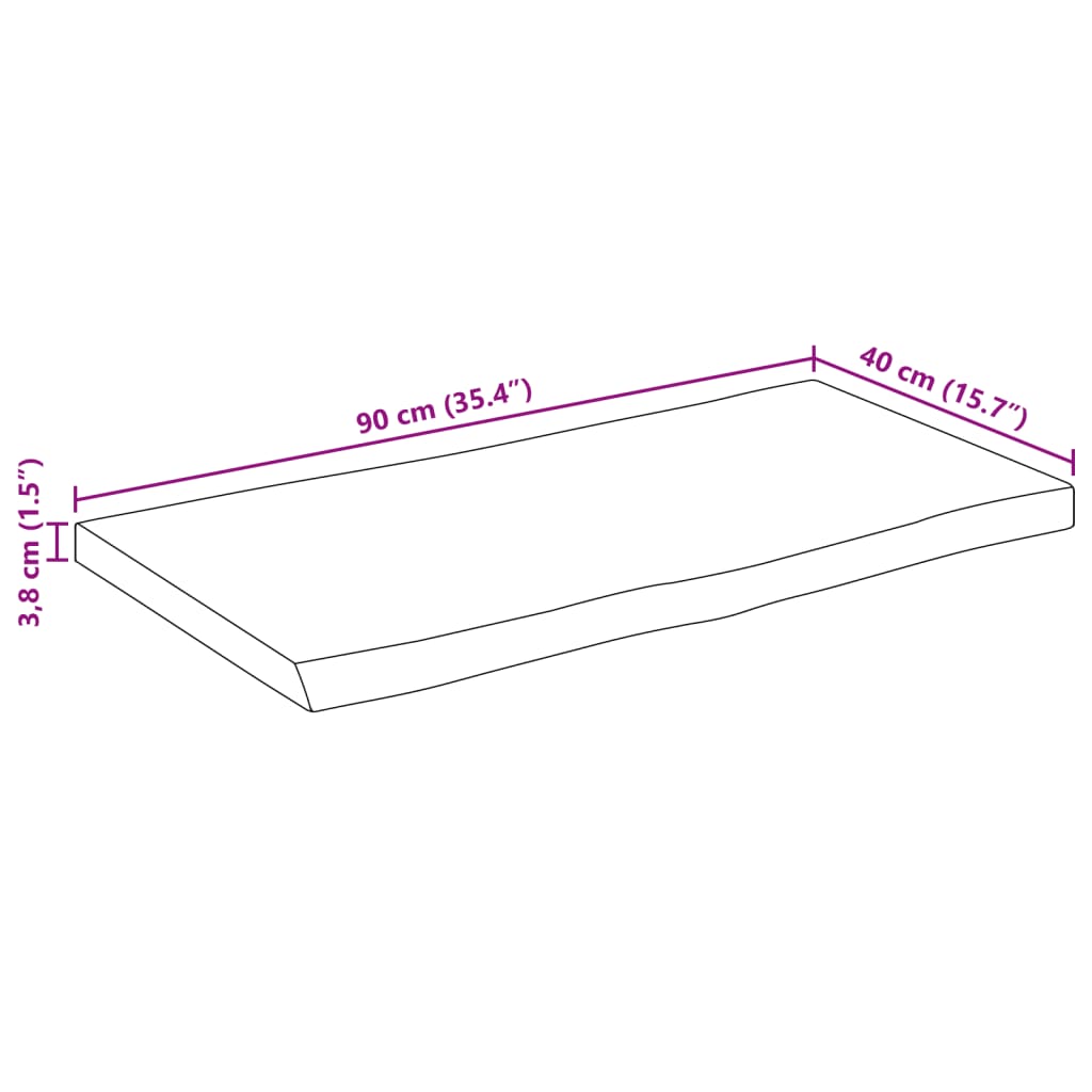 Table Top 90x40x3.8 cm Rectangular Solid Wood Acacia Live Edge