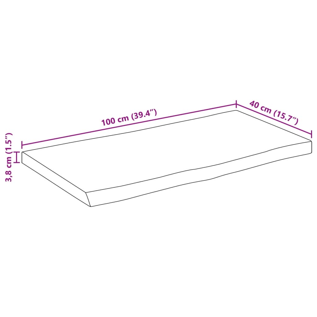 Table Top 100x40x3.8 cm Rectangular Solid Wood Acacia Live Edge