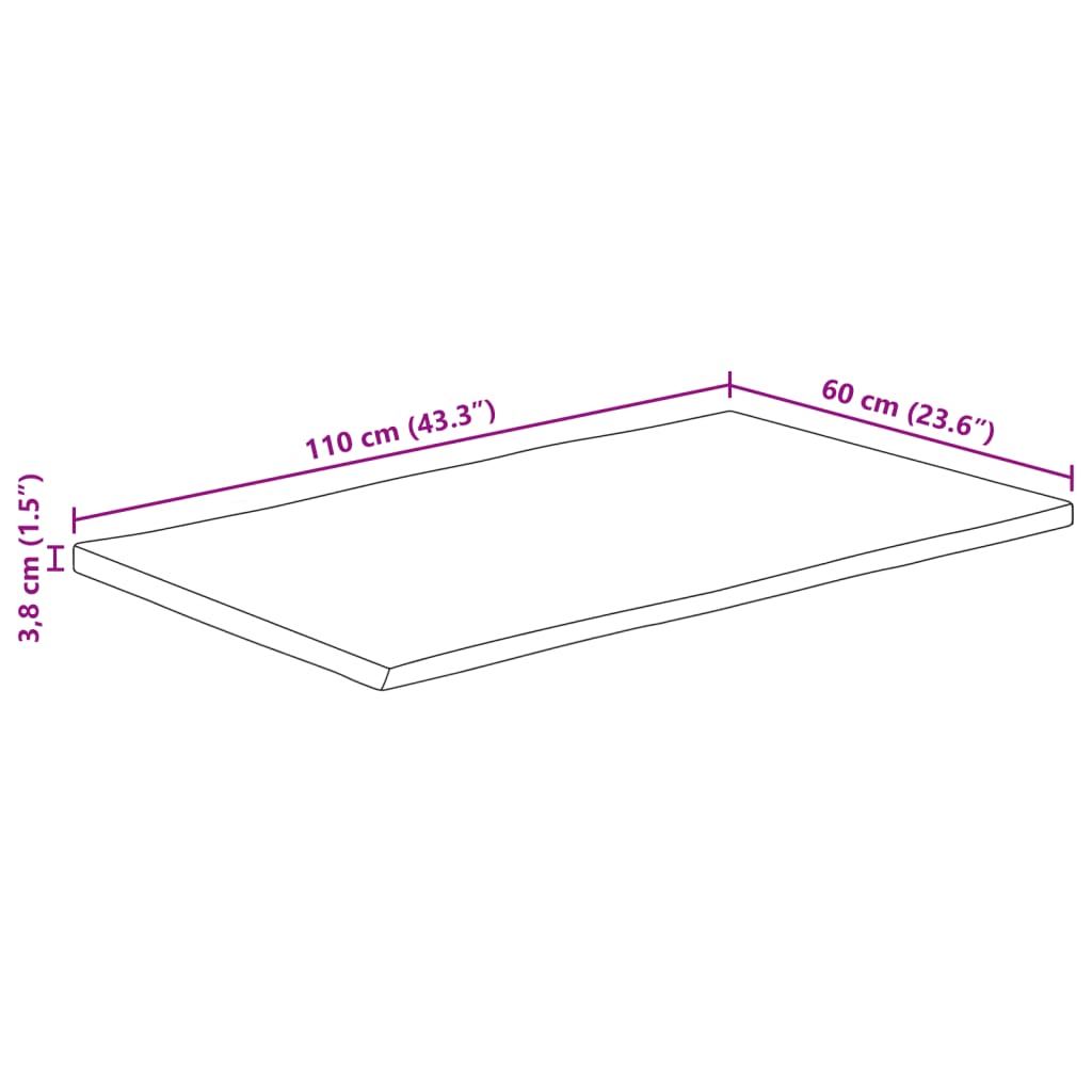 Table Top 110x60x3.8 cm Rectangular Solid Wood Acacia Live Edge