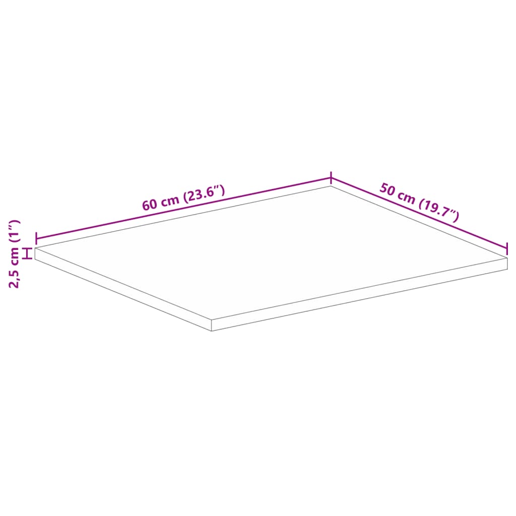 Table Top 60x50x2.5 cm Rectangular Solid Wood Acacia