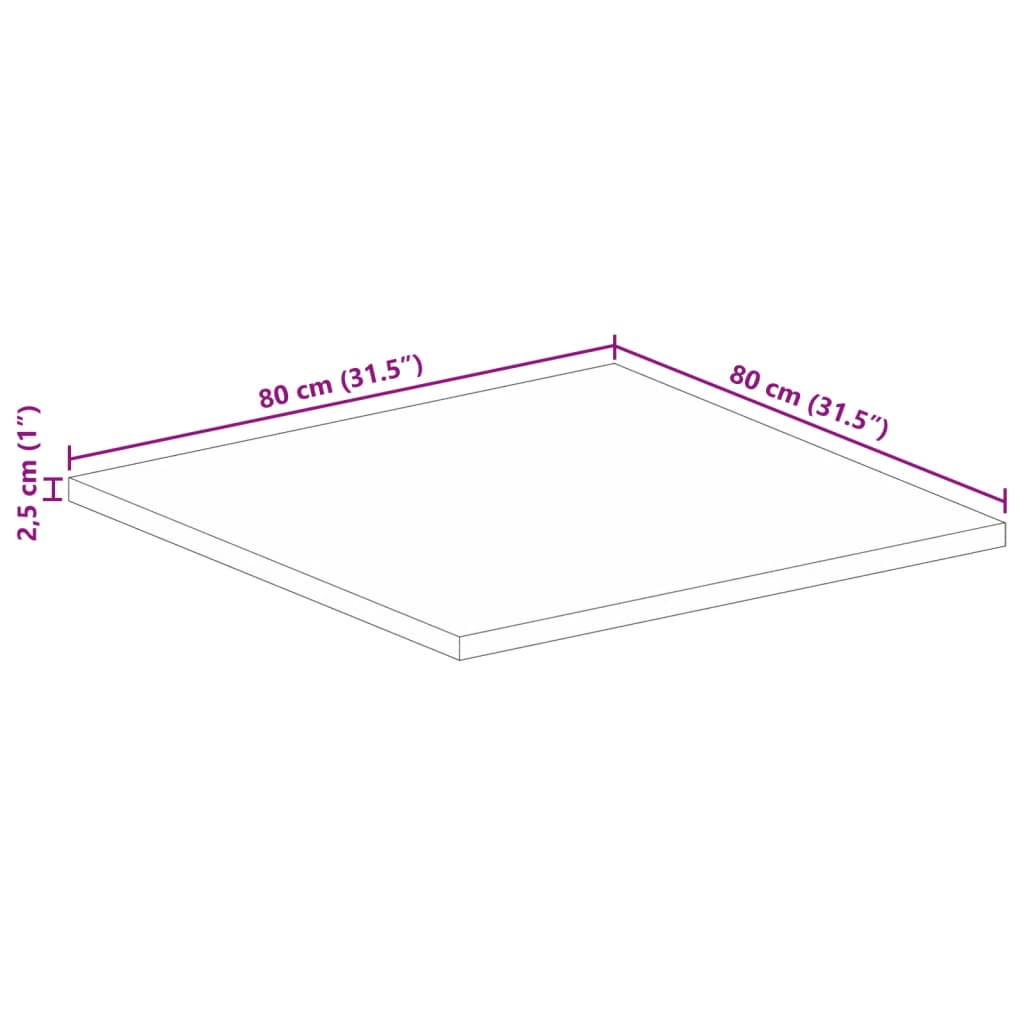 Table Top 80x80x2.5 cm Square Solid Wood Acacia