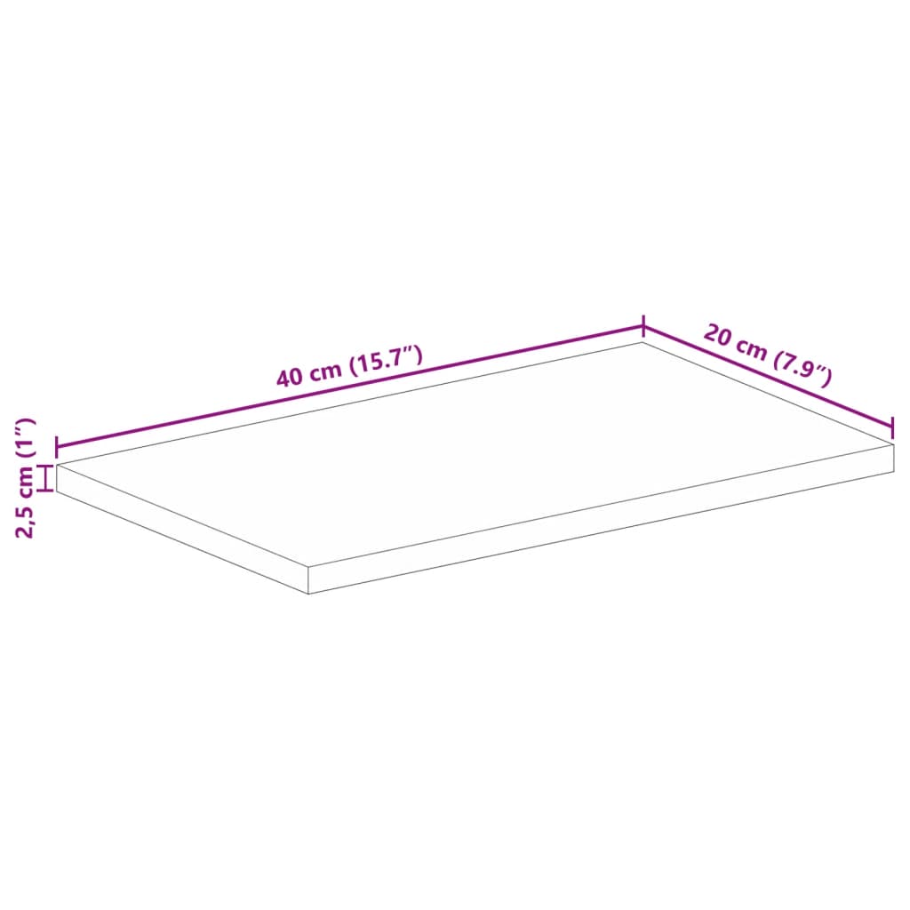 Table Top 40x20x2.5 cm Rectangular Solid Wood Rough Mango
