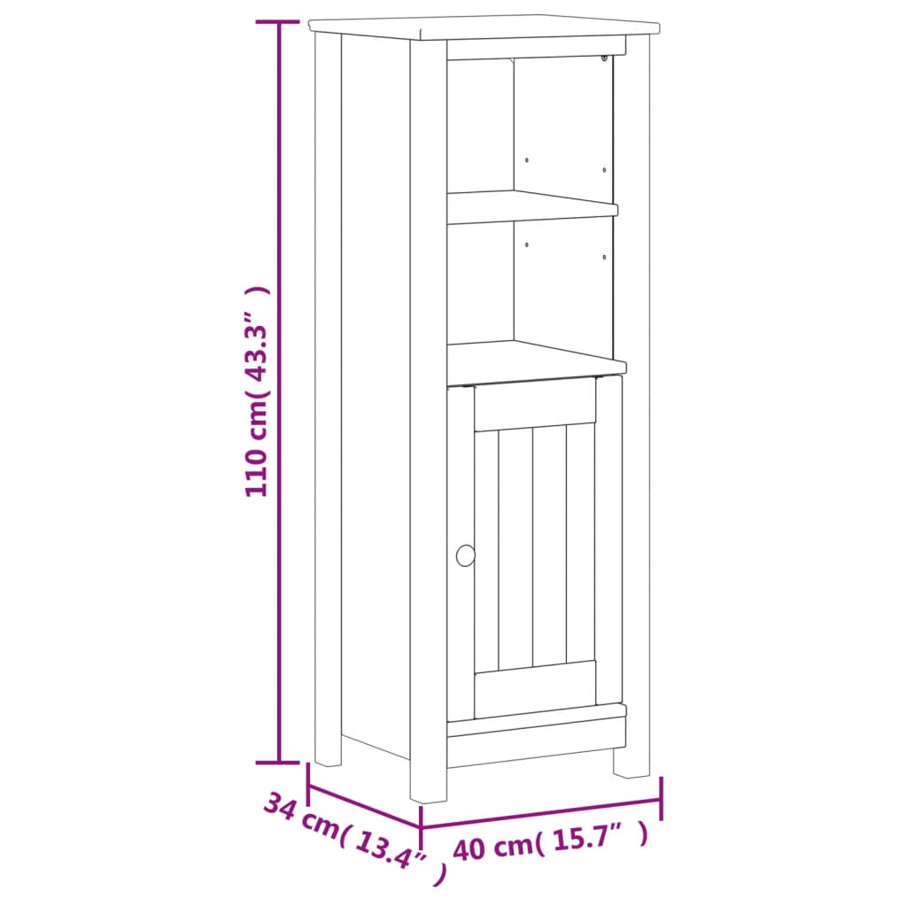 Bathroom Cabinet | White | Solid pine wood | 40 cm x 34 cm x 110 cm