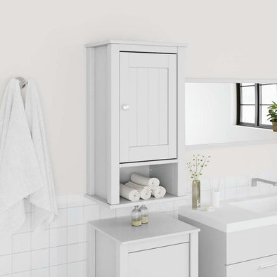 Bathroom Wall Cabinet BERG White 15.7"x10.6"x28.1" Solid Wood Pine