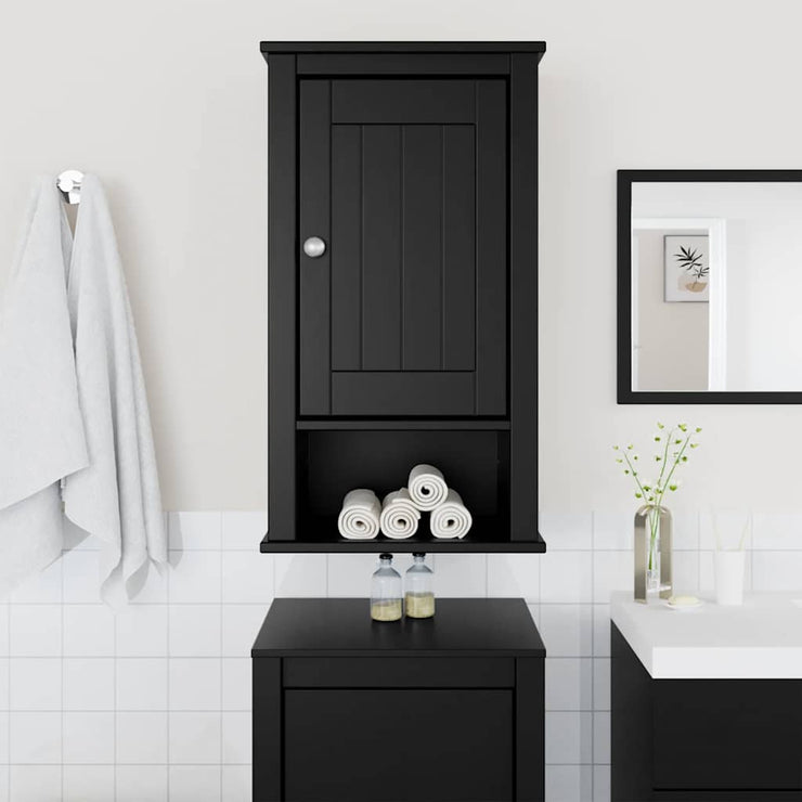 Bathroom Wall Cabinet BERG Black 15.7"x10.6"x28.1" Solid Wood Pine