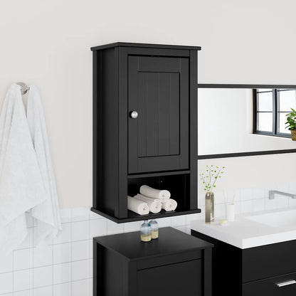 Bathroom Wall Cabinet | Black | Solid Pine, Engineered Wood, Metal