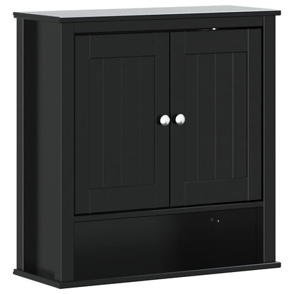 Bathroom Wall Cabinet | Black | Solid pine wood, engineered wood, metal