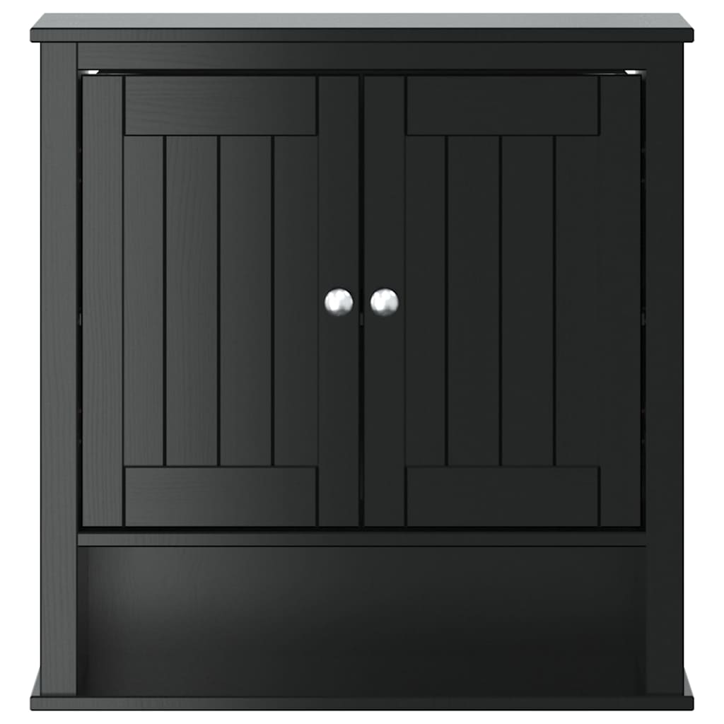 Bathroom Wall Cabinet | Black | Solid pine wood, engineered wood, metal