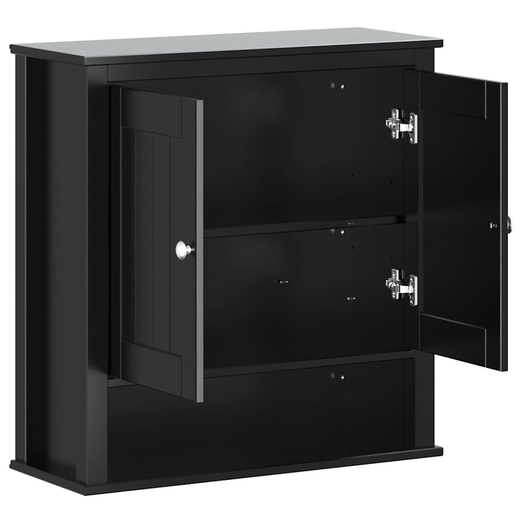 Bathroom Wall Cabinet | Black | Solid pine wood, engineered wood, metal