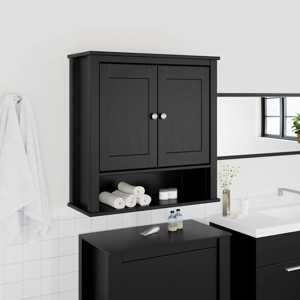Bathroom Wall Cabinet | Black | Solid pine wood, engineered wood, metal