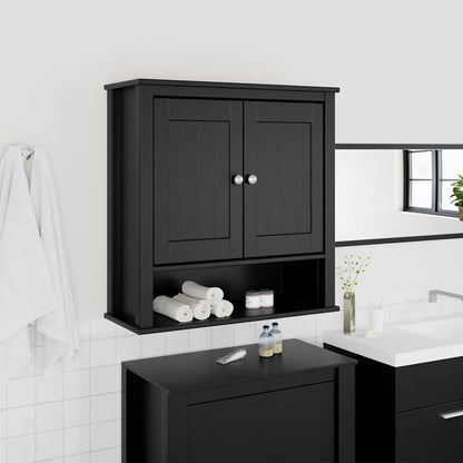 Bathroom Wall Cabinet | Black | Solid pine wood, engineered wood, metal