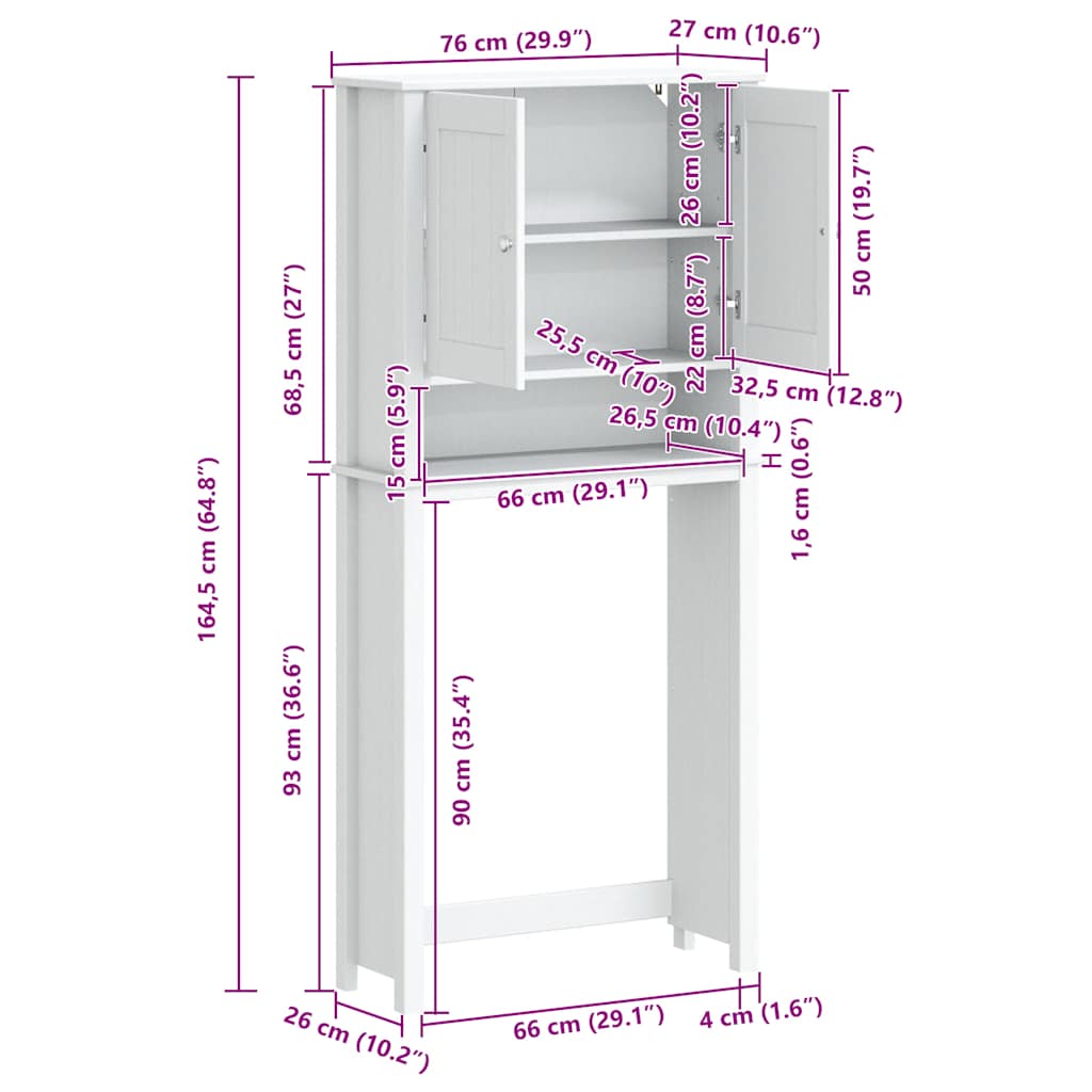 Washing Machine Cabinet BERG Black 76x27x164.5 cm Solid Wood