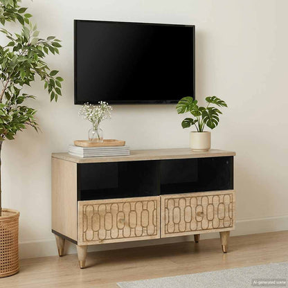 TV Cabinet | Bleached Natural | Solid Mango Wood with Bleached Finish