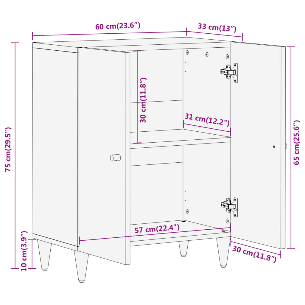Side Cabinet 60x33x75 cm Solid Wood Mango