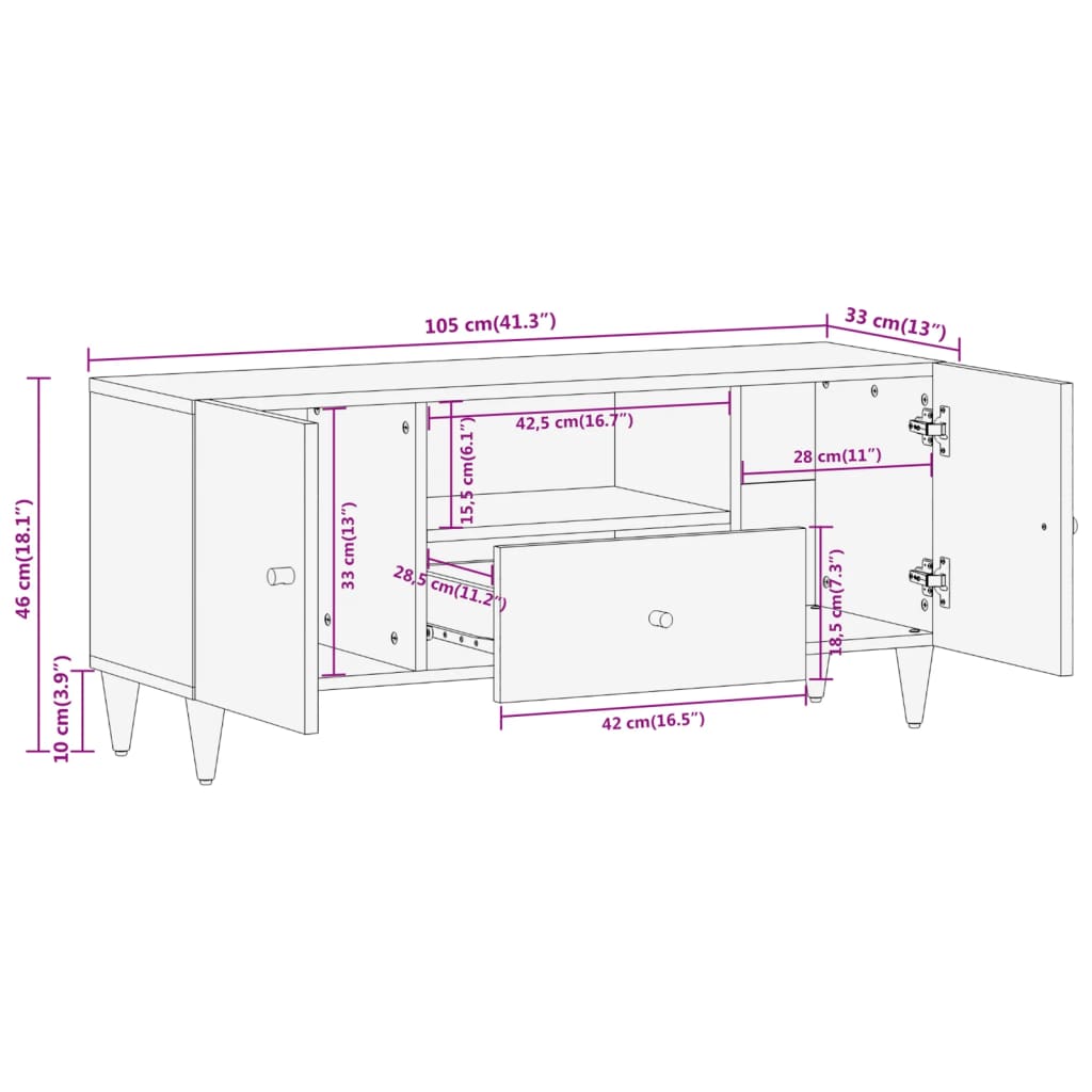 TV Cabinet 105x33x46 cm Solid Wood Mango