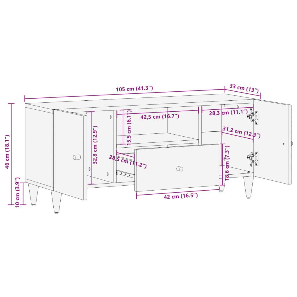 TV Cabinet 105x33x46 cm Solid Wood Mango