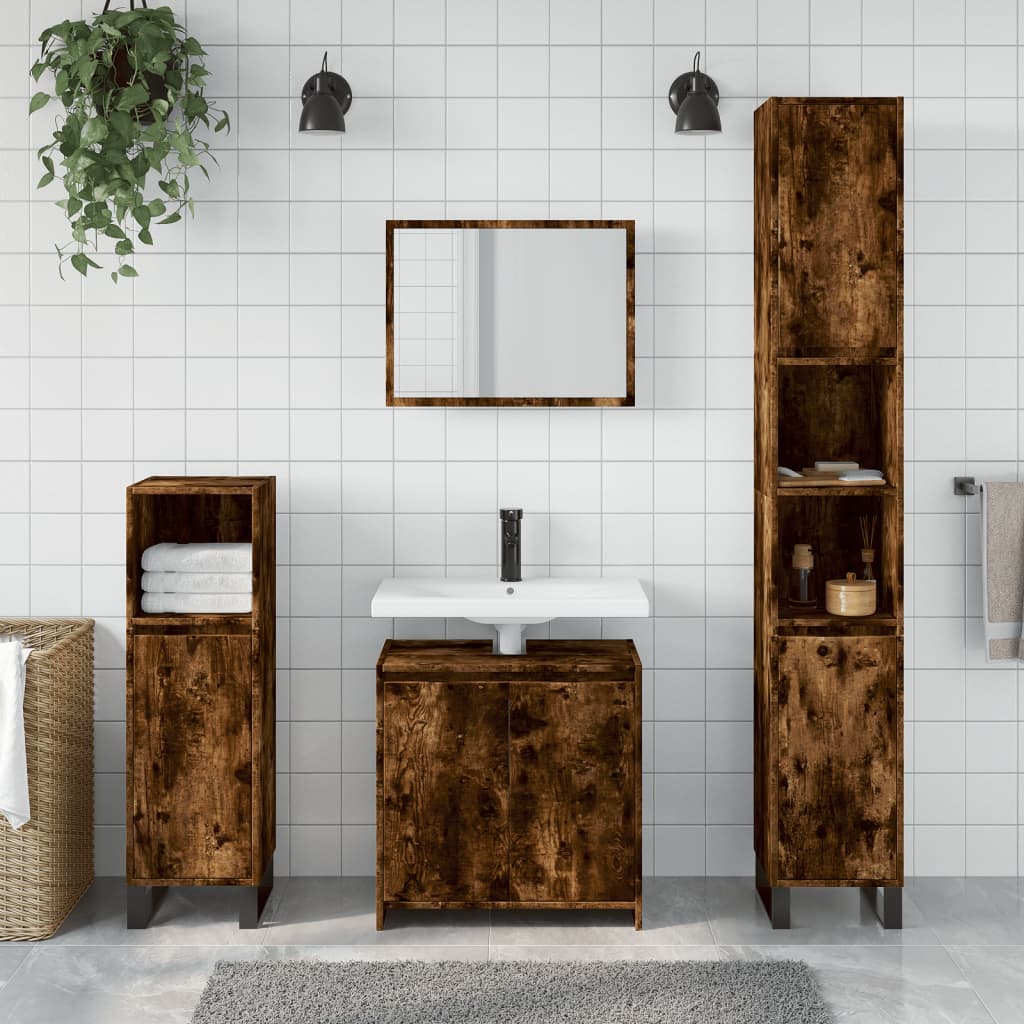 2 Piece Bathroom Furniture Set Smoked Oak Engineered Wood