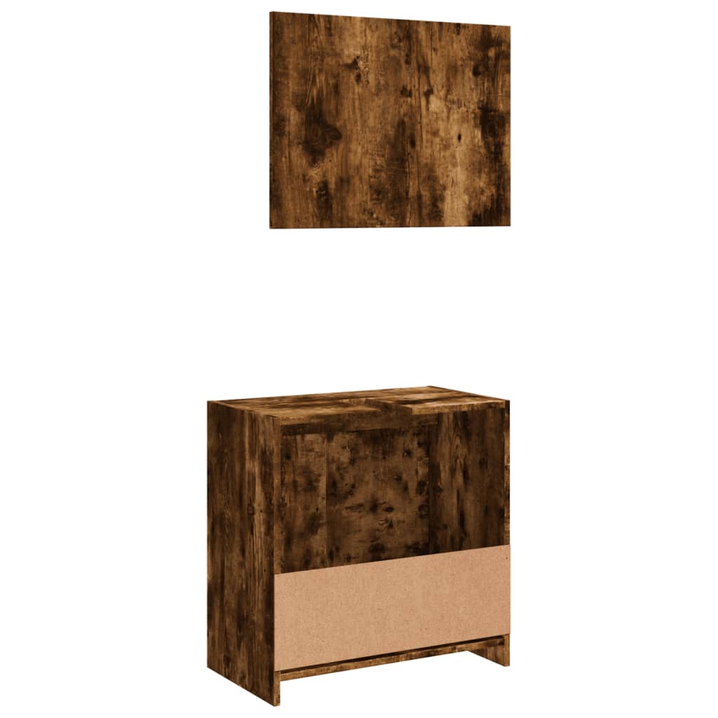 2 Piece Bathroom Furniture Set Smoked Oak Engineered Wood