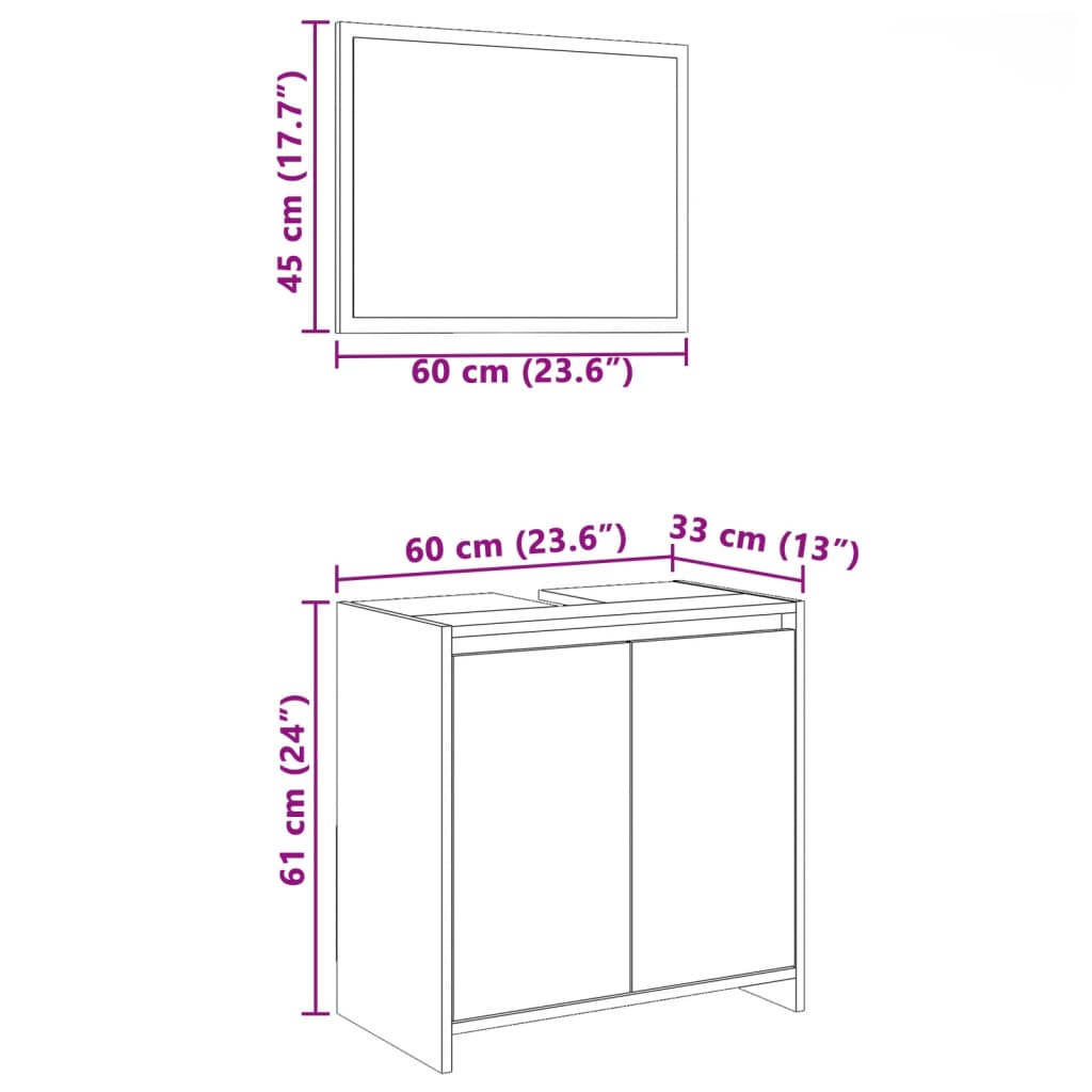 2 Piece Bathroom Furniture Set Smoked Oak Engineered Wood