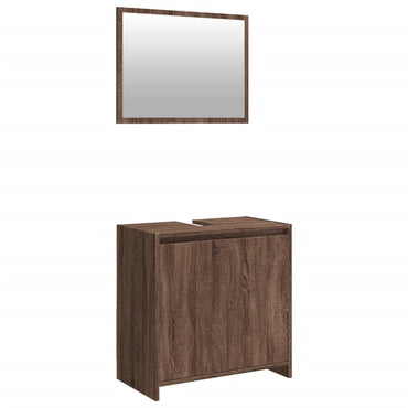 2 Piece Bathroom Furniture  with Basin Set Brown Oak Engineered Wood