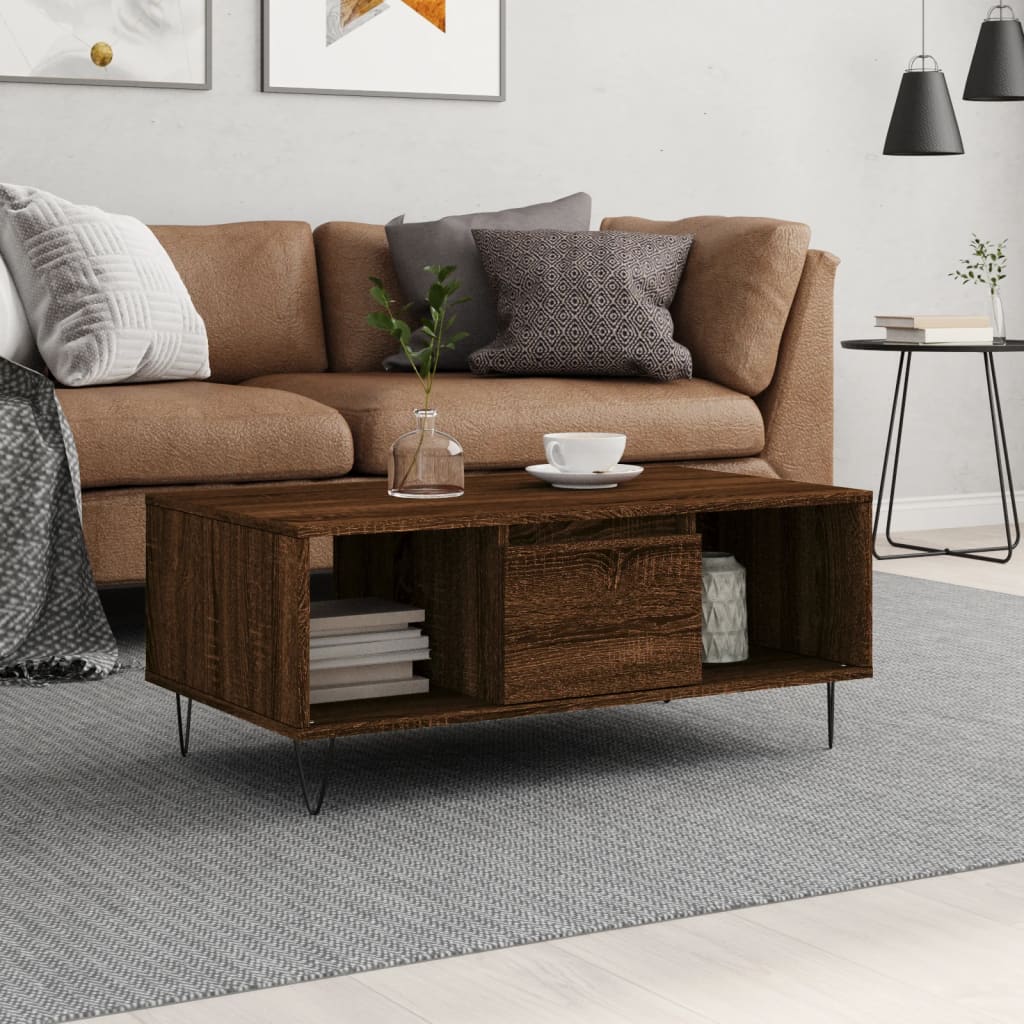 Coffee Table Brown Oak 90x50x36.5 cm Engineered Wood
