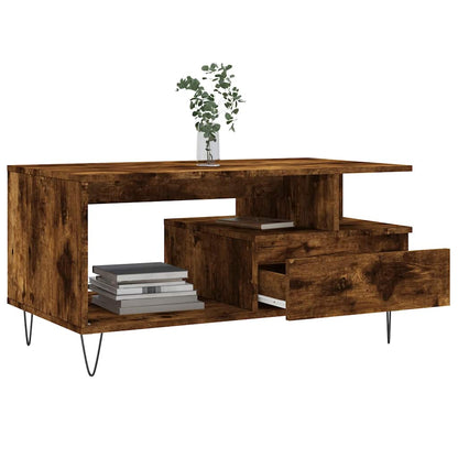 Coffee Table Smoked Oak 90x49x45 cm Engineered Wood