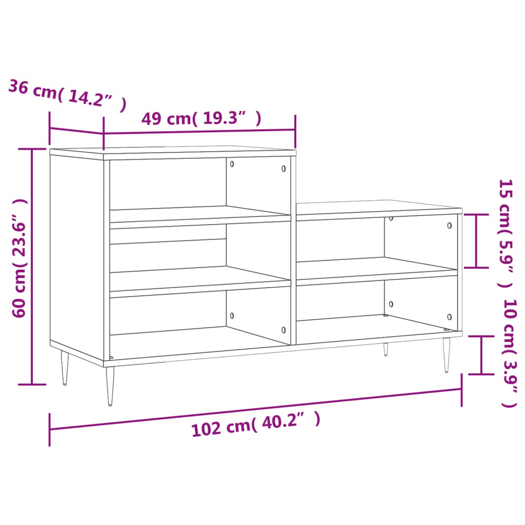 Shoe Cabinet Concrete Grey 102x36x60 cm Engineered Wood