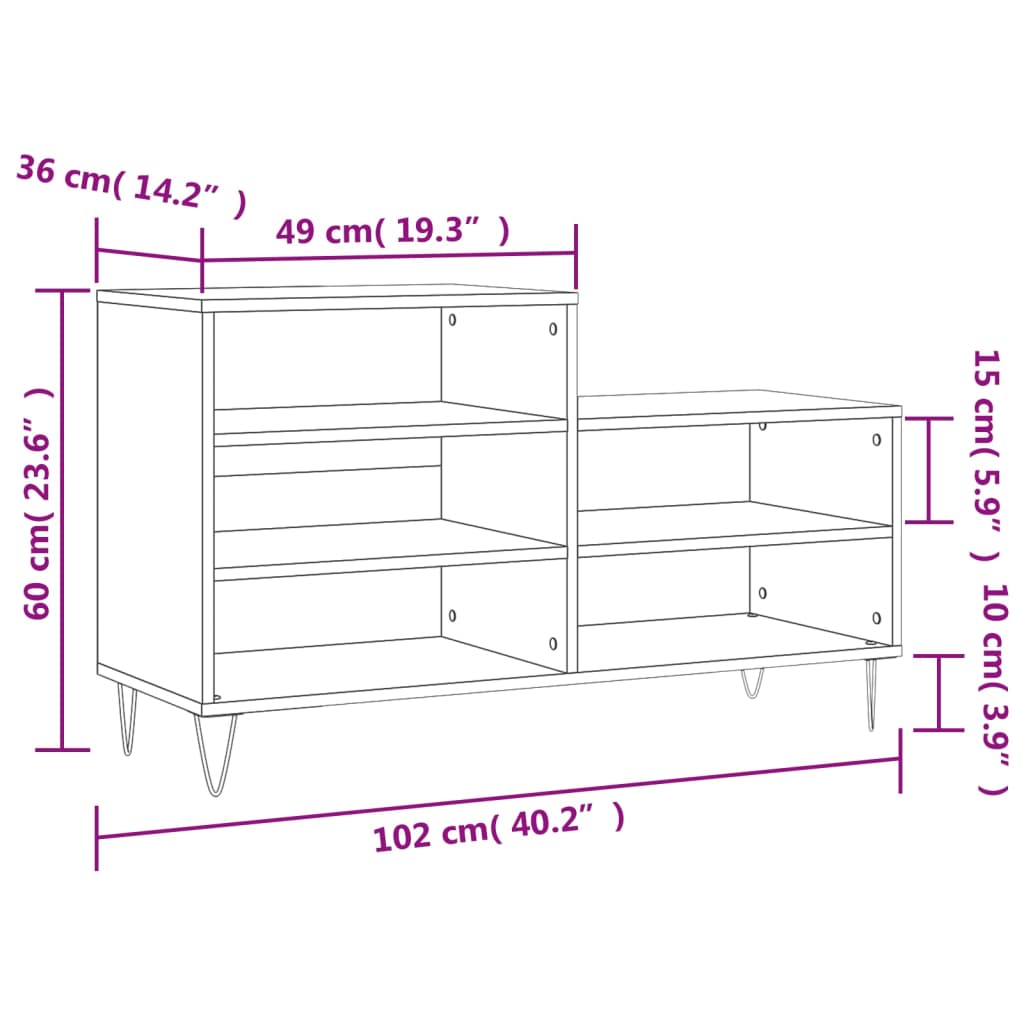 Shoe Cabinet Concrete Grey 102x36x60 cm Engineered Wood