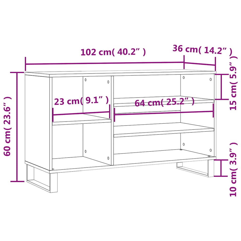 Shoe Cabinet Grey Sonoma 102x36x60 cm Engineered Wood