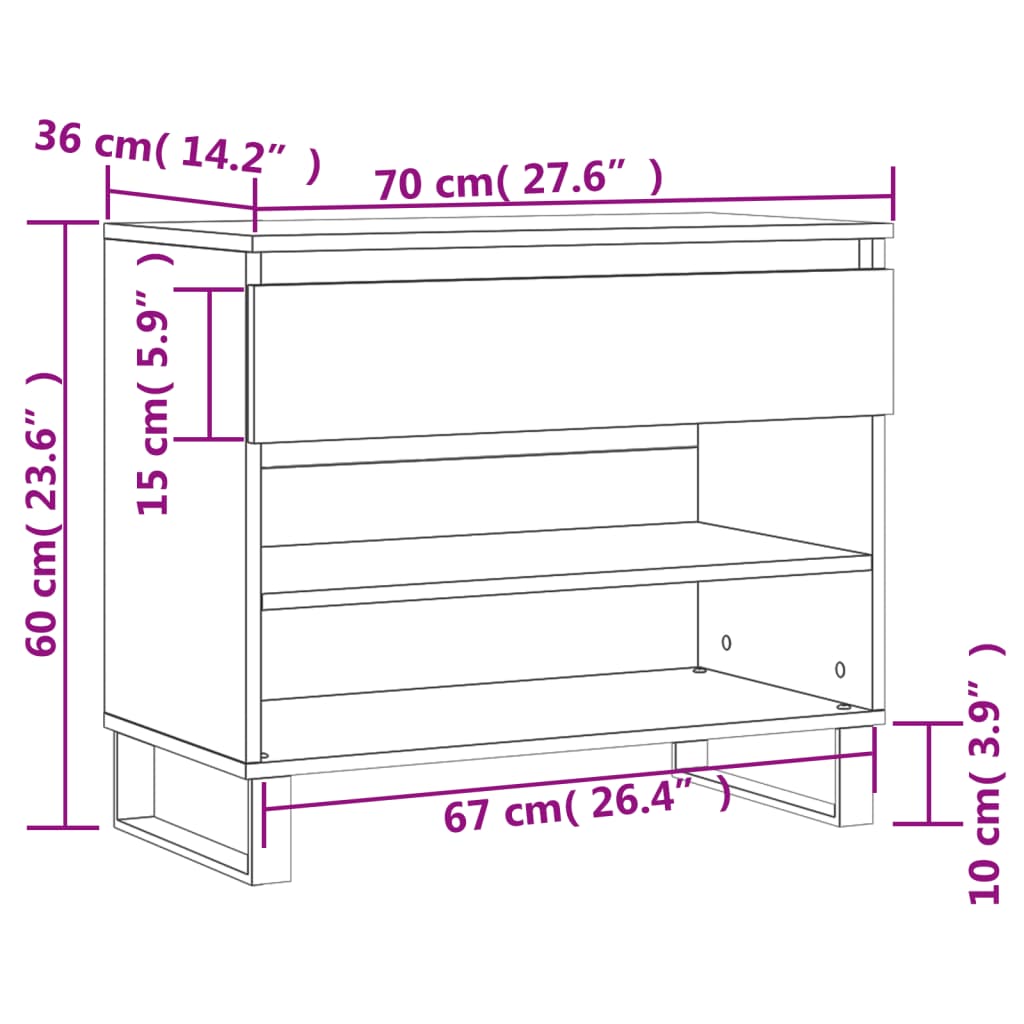 Shoe Cabinet Smoked Oak 70x36x60 cm Engineered Wood