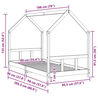 Kids Bed Frame 90x200 cm Solid Wood Pine