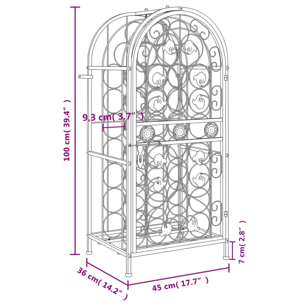 Wine Rack for 33 Bottles Black 45x36x100 cm Wrought Iron