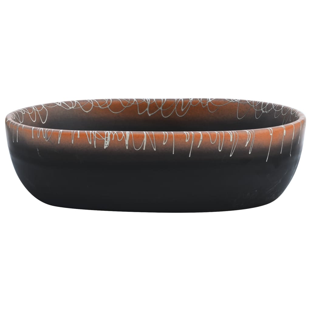 Countertop Basin Black and Orange Oval 47x33x13 cm Ceramic