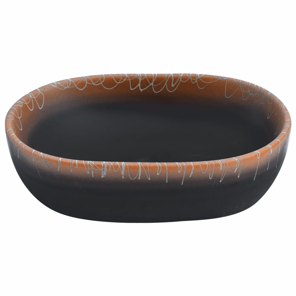 Countertop Basin Black and Orange Oval 47x33x13 cm Ceramic