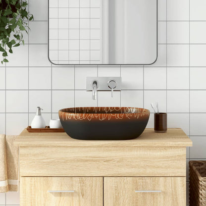 Countertop Basin Black and Orange Oval 47x33x13 cm Ceramic